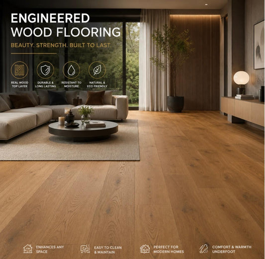 Premium Engineered Wood Flooring – Natural Oak Finish | Durable & Waterproof Core